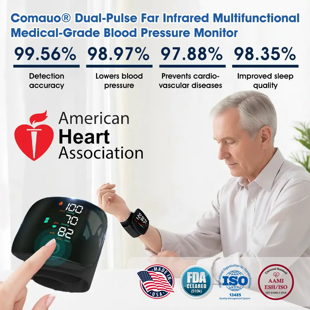 Comauo® Dual Pulse BP Monitor: The Only Blood Pressure Device That Heals While It Reads.